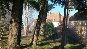 A forested area with a building in the background. - Beautiful family home (Vauban)