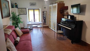 TV, libri, biblioteca musicale, impianto stereo