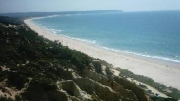 Perto da praia, espreguiçadeiras