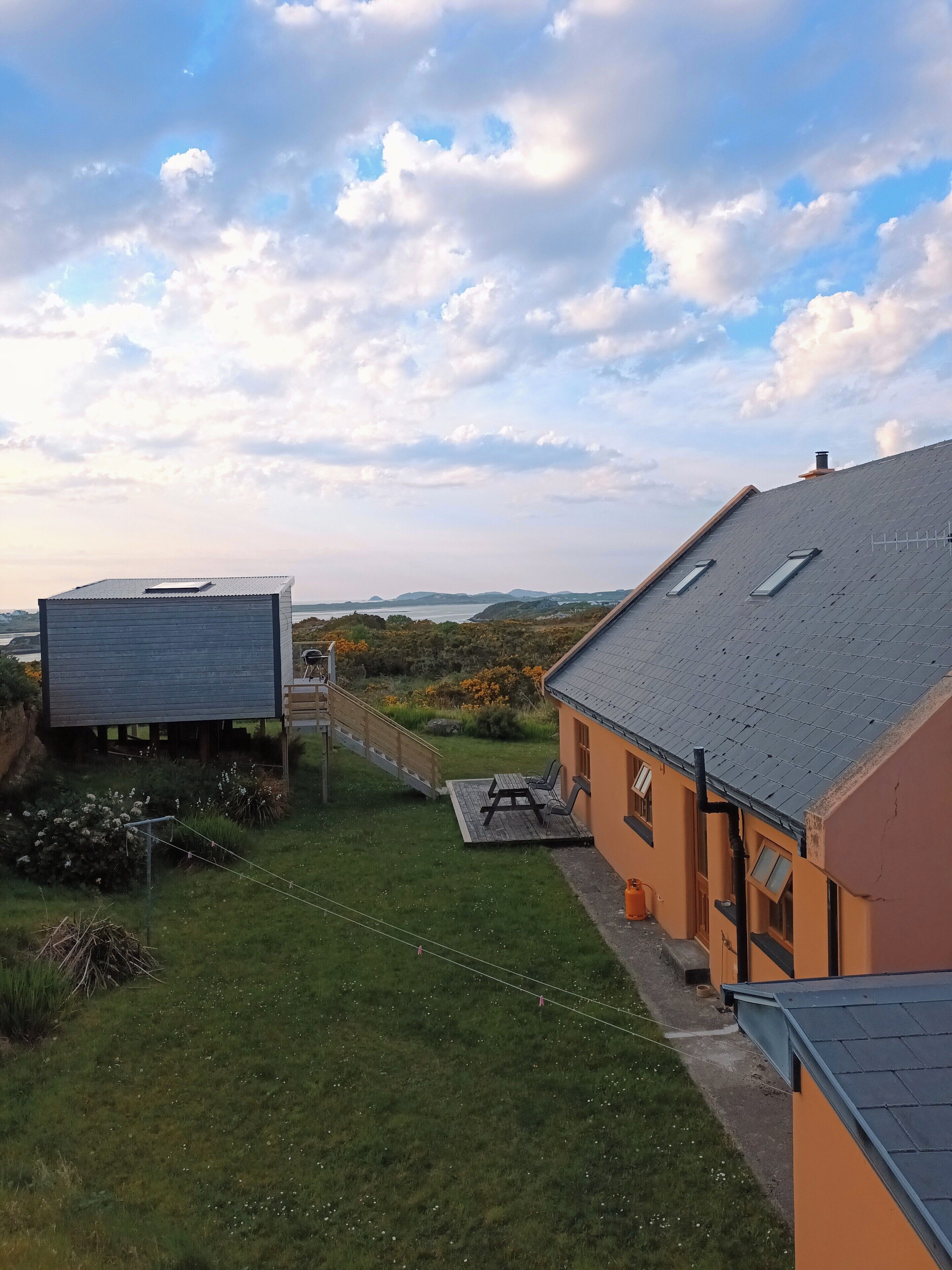 Enclosed back garden featuring the Summer house