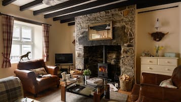 Smart-tv, pejs, dvd-afspiller, bøger