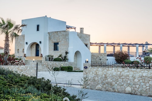 Stunning luxury seafront villa near Stavros, Akrotiri, Crete.