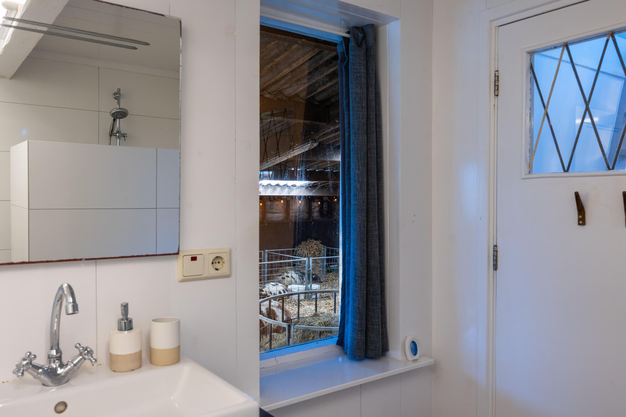 Shower, hair dryer, towels, toilet paper