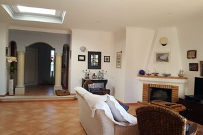 TV, fireplace, DVD player, books