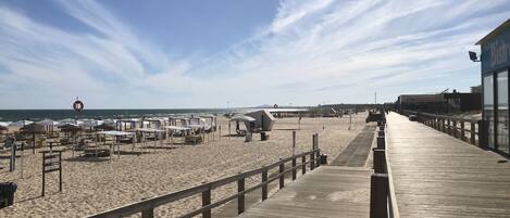 Chaises longues, serviettes de plage