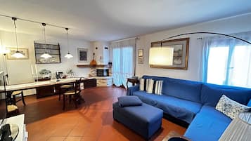 Smart TV, fireplace, table tennis, books