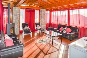 Televisión, chimenea, tenis de mesa y libros 