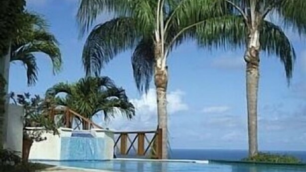 A pool area with palm trees and a view of the ocean. - Very Spacious, Private, Open Plan Retreat. Pool And Stunning Views Of West Coast (Saint Peter)
