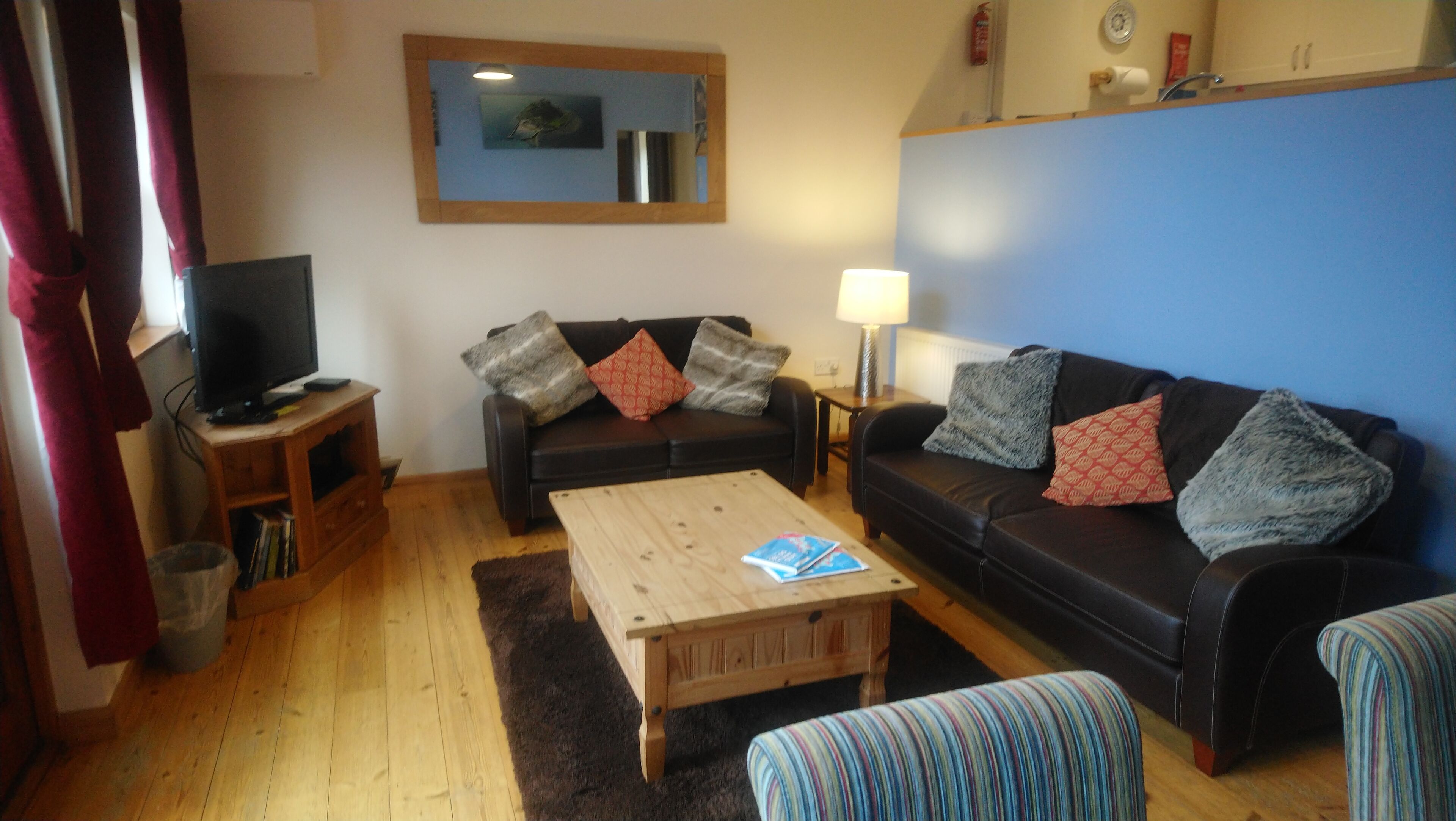 TV, DVD player, books, video library