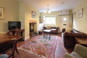 TV, fireplace, DVD player, books