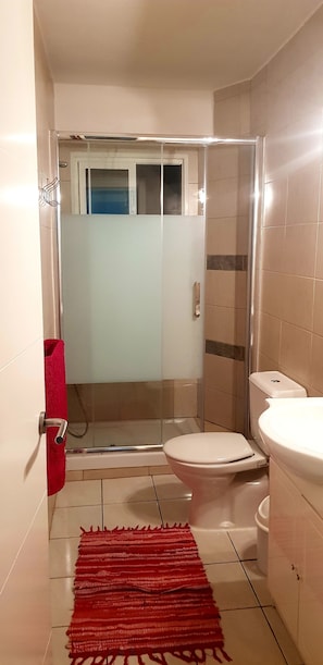 Dusche, Haartrockner, Handtücher, Seife