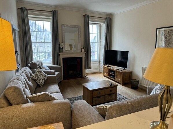 TV, DVD player, books, video library