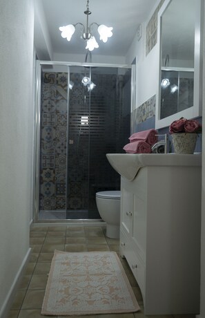 Hair dryer, towels, toilet paper
