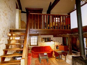 TV, fireplace, DVD player, books