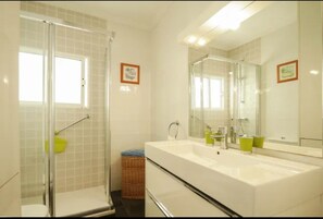 Combined shower/bathtub, hair dryer, bidet, towels