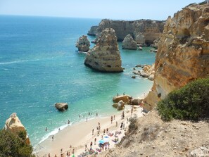 Playa en los alrededores, camastros y toallas de playa 
