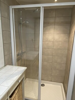 Shower, hair dryer, soap