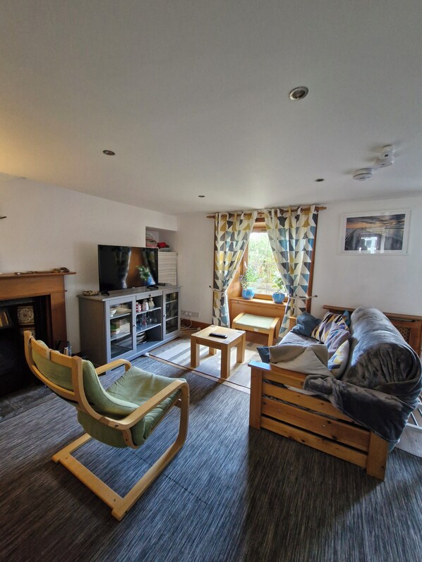 Smart TV, fireplace, DVD player