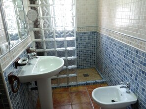 Ensemble douche/baignoire, sèche-cheveux, bidet, serviettes fournies