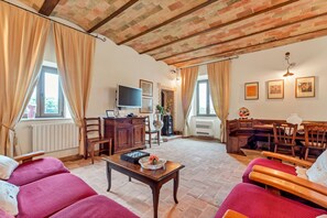 TV, fireplace, books - Country House Casale dei Gelsi Entire property including swimming pool for private use (Castiglione in Teverina)