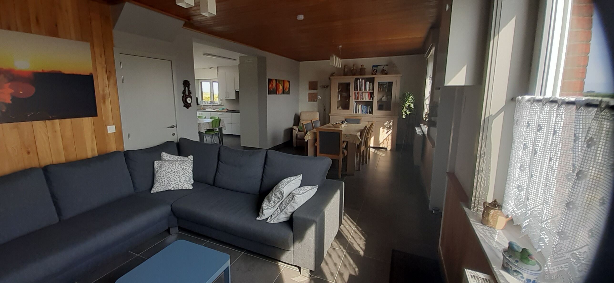 TV connectée, cheminée, livres, médiathèque