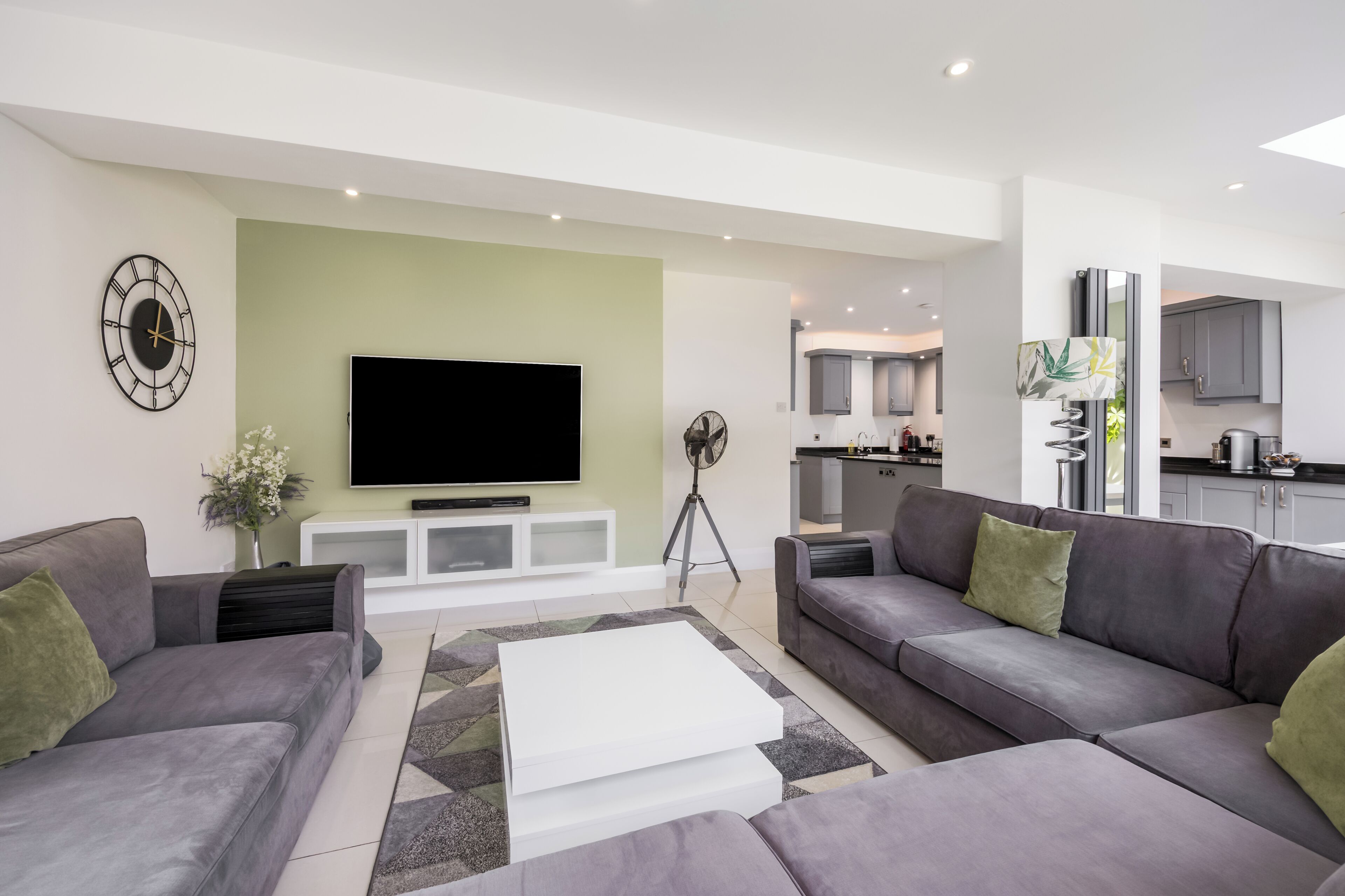 Smart TV, fireplace, video games, DVD player
