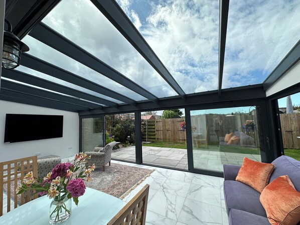 Télévision, cheminée, livres, médiathèque