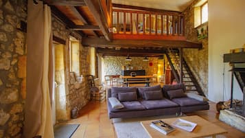 TV, caminetto, tavolo da ping pong, libri