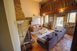 TV, fireplace, table tennis, books