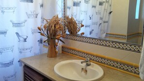 Combined shower/tub, bidet, towels