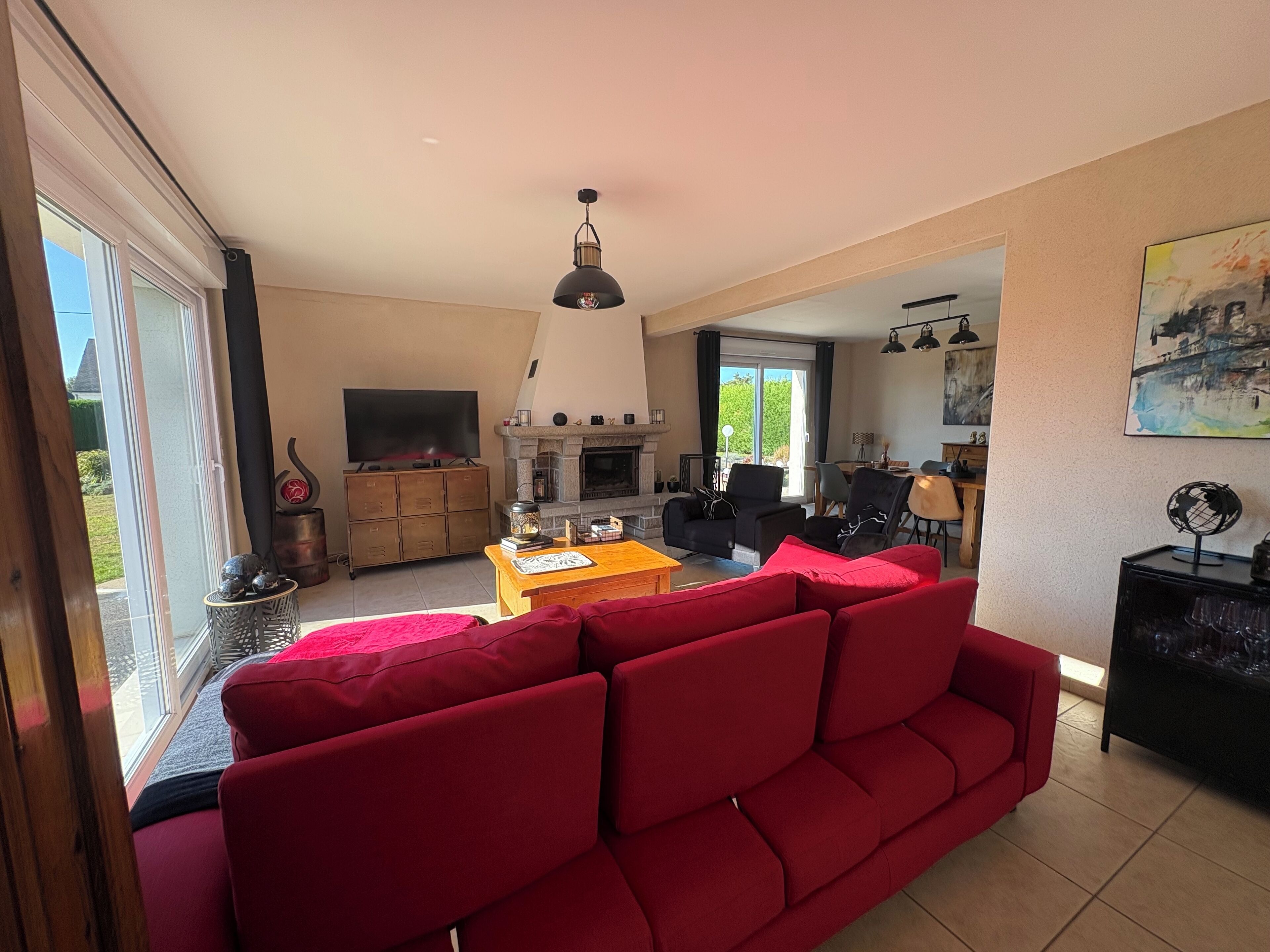 TV, fireplace, DVD player, books
