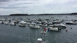 A marina filled with various boats, including sailboats and motorboats, docked in calm waters. - DINARD VACATION RENTAL HOUSE (Dinard)