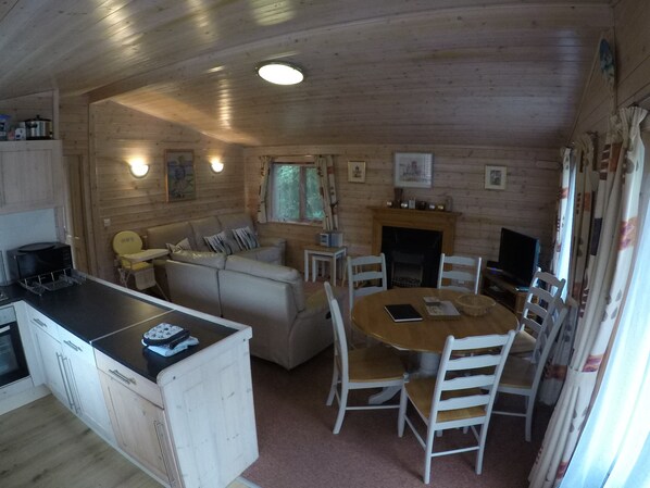 Una televisión, una chimenea