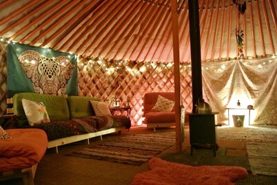 Mongolian Yurt with Log Cabin Kitchen/Bathroom in Berwyn Mountains, North Wales