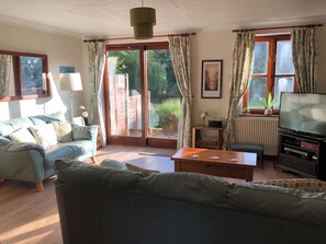 Tv, dvd-spelare, böcker och ett filmbibliotek