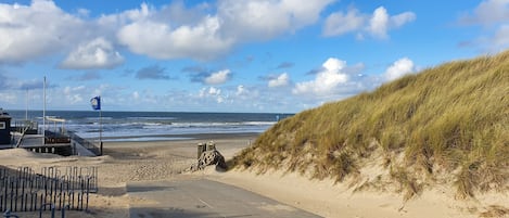 靠近海滩、沙滩椅