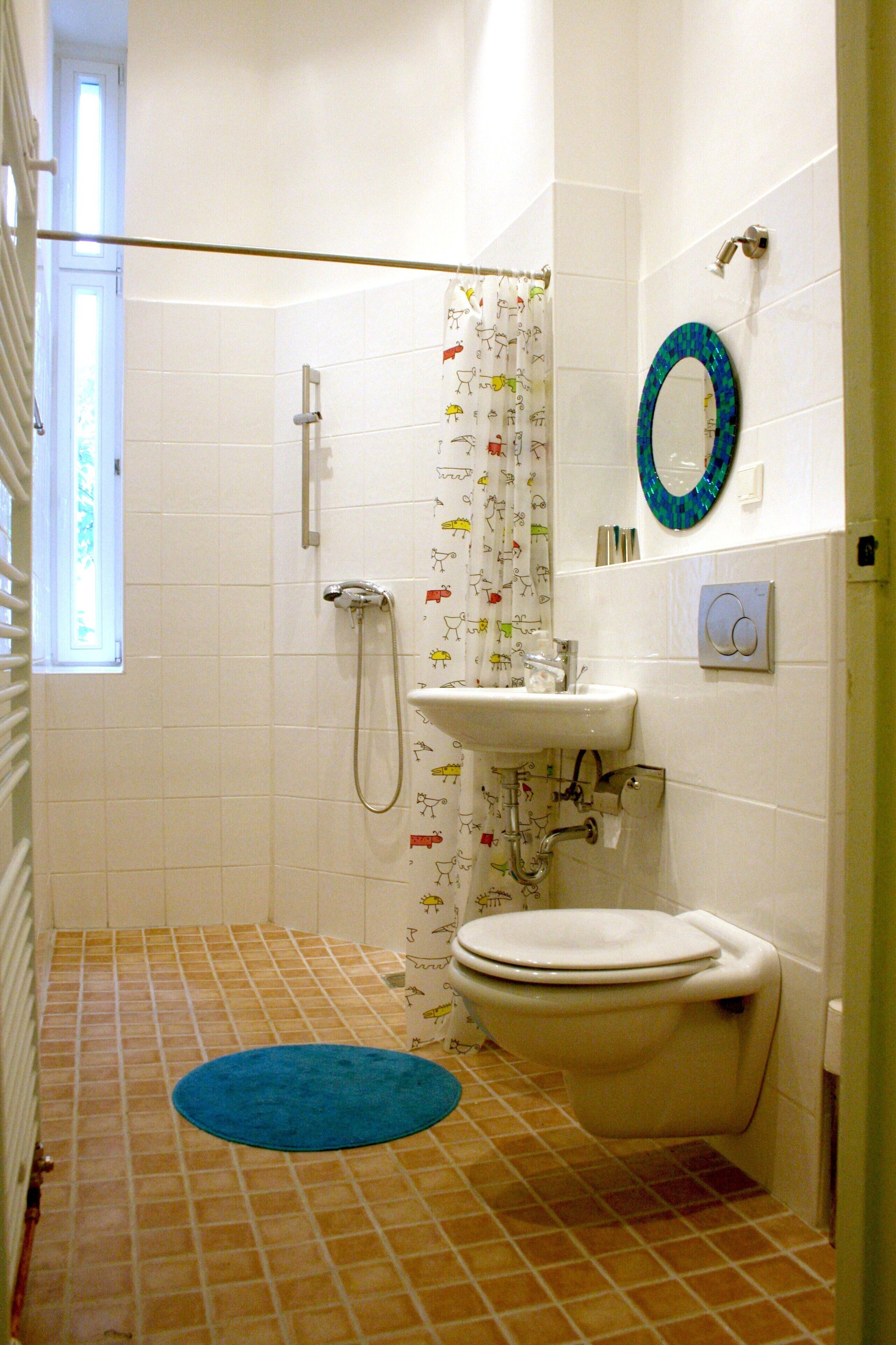 Ducha, secador de pelo, toallas, jabón
