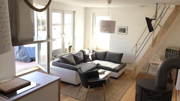 TV, fireplace, DVD player, books