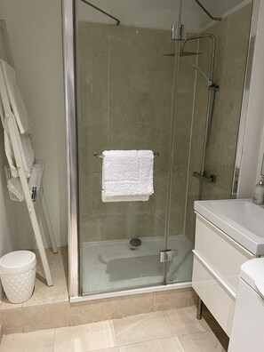 Sèche-cheveux, serviettes fournies, savon, papier toilette