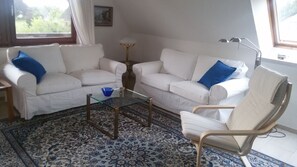 TV, DVD player, books, stereo