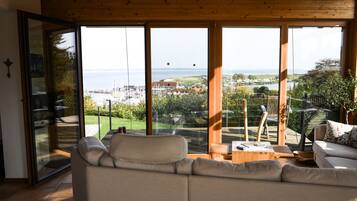 Fernseher, Kamin, BĂŒcher, Stereoanlage