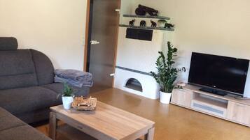 TV, fireplace, DVD player, foosball