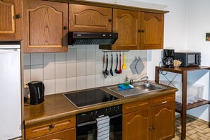 Frigorífico, microondas, horno y placa de cocina