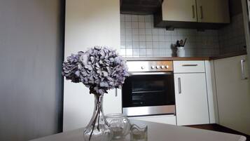 Kühlschrank, Ofen, Herdplatte, Wasserkocher mit Kaffee-/Teezubehör