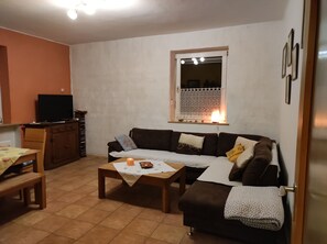 TV, DVD player, books, music library