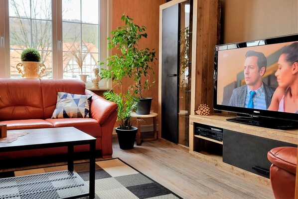 Smart TV, DVD player, books, music library