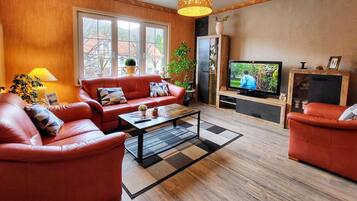 Smart TV, DVD player, books, music library
