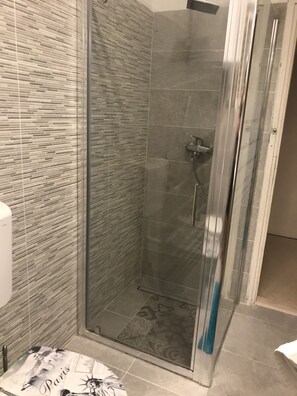 Tina con regadera, secadora de cabello, bidet, toallas 