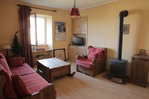 Fernseher, Kamin, DVD-Player, Bücher