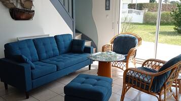 Télévision, cheminée, lecteur de DVD